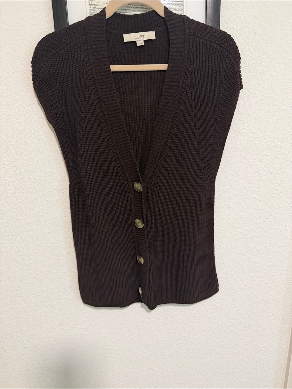 LOFT Dark Brown Knit Button-Front Women’s Sweater Vest